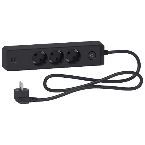 UE удлинитель 3роз+2USB кабель 1.5м ЧЕРН
