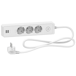 UE удлинитель 3роз+2USB кабель 1.5м БЕЛ