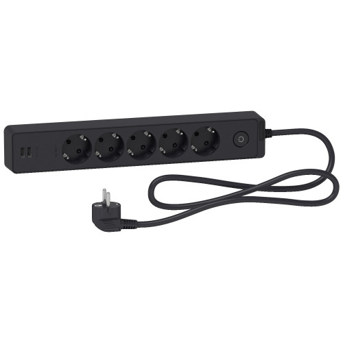 UE удл-ль 5роз+2USB, кабель 1,5м, ЧЁРНЫЙ